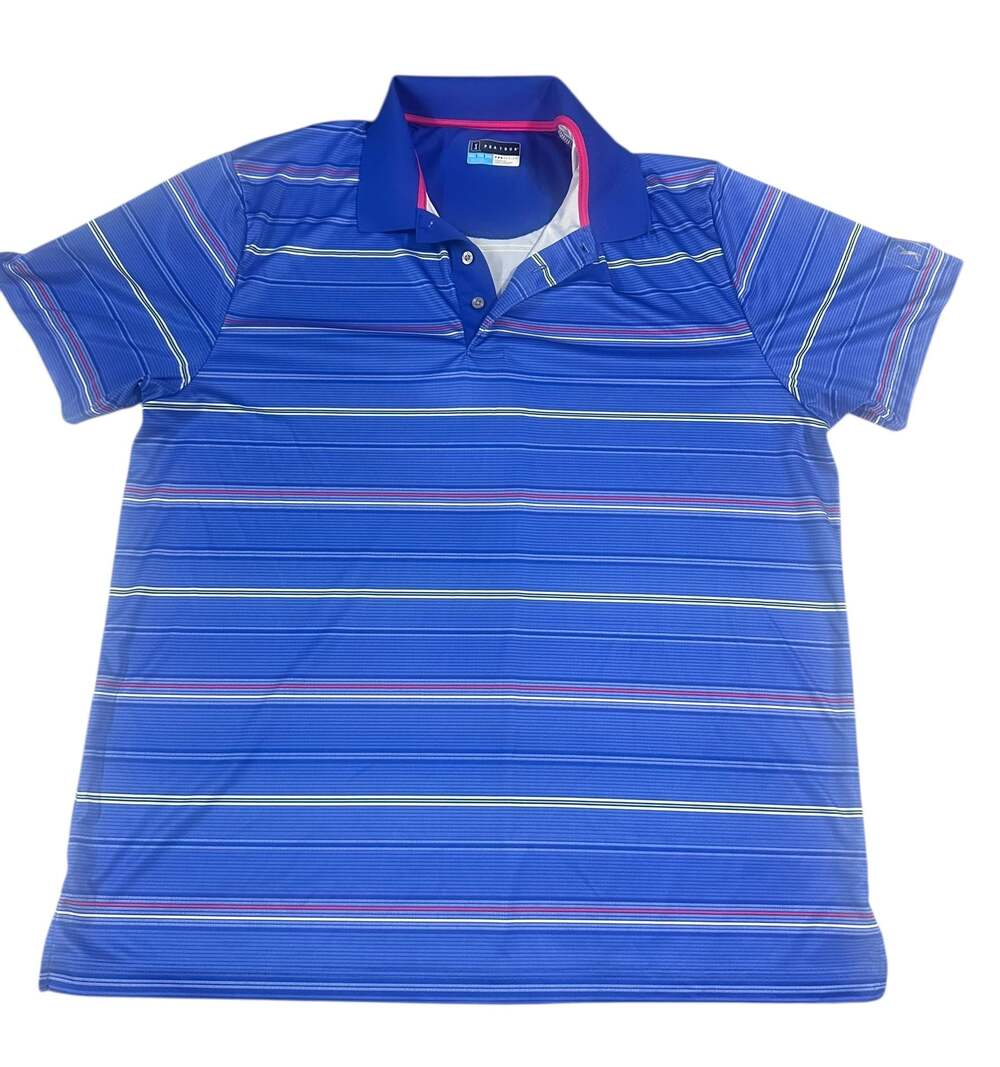 PGA Tour Pro Series Blue Multi-Stripe Short Sleeve Golf Polo Shirt XXL